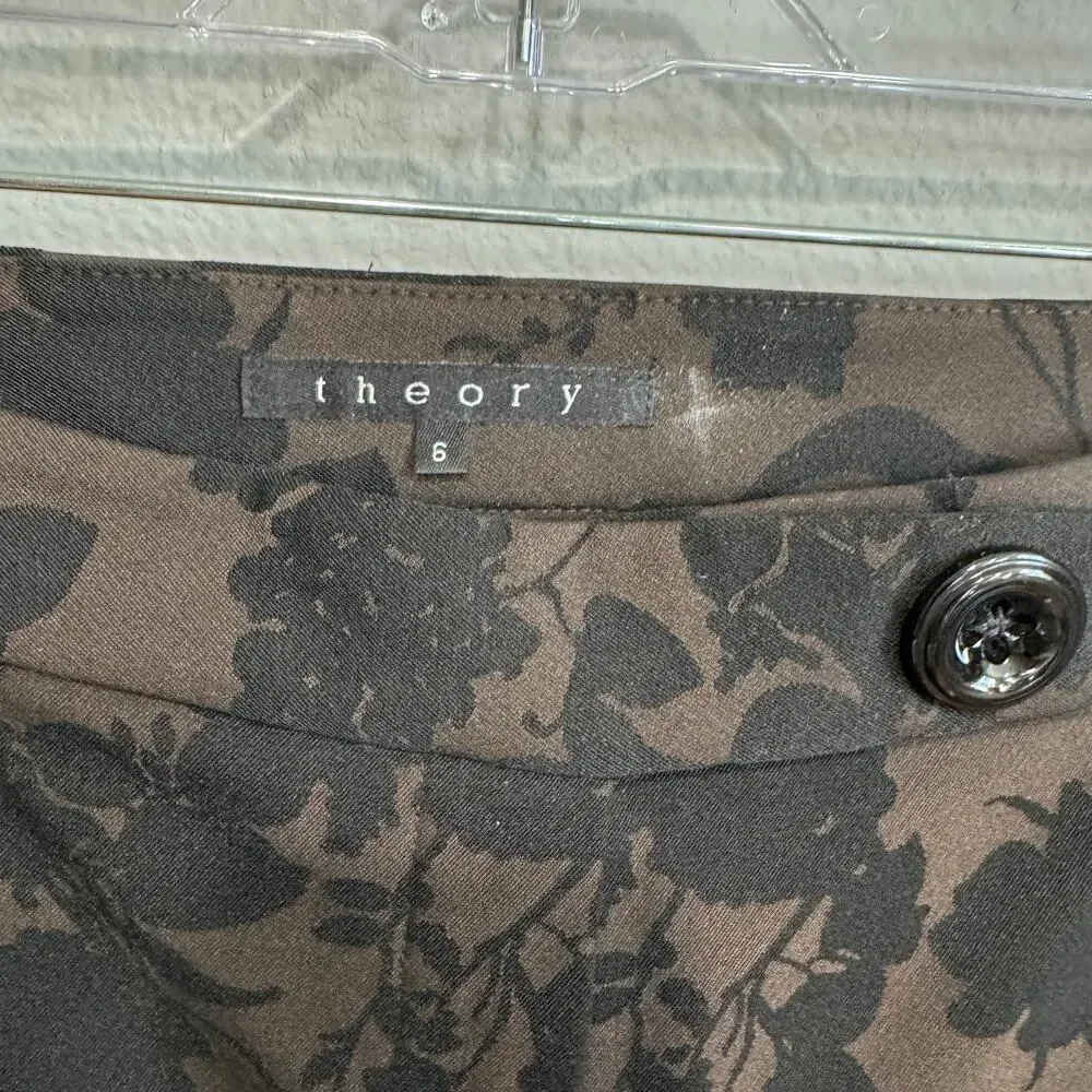 Theory Brown and Black Floral Silhouette Print Dress Pants Size 6 - Picture 2 of 7